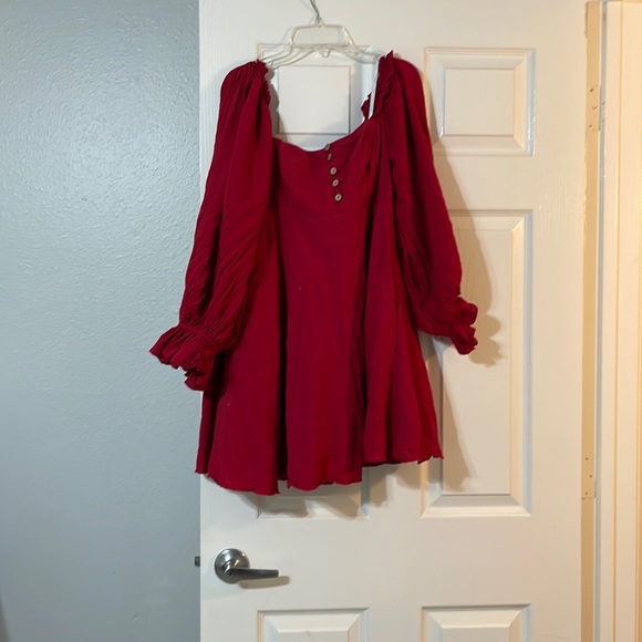 Make the Call Red Button-Up Long Sleeve Mini Dress - Picture 5 of 7